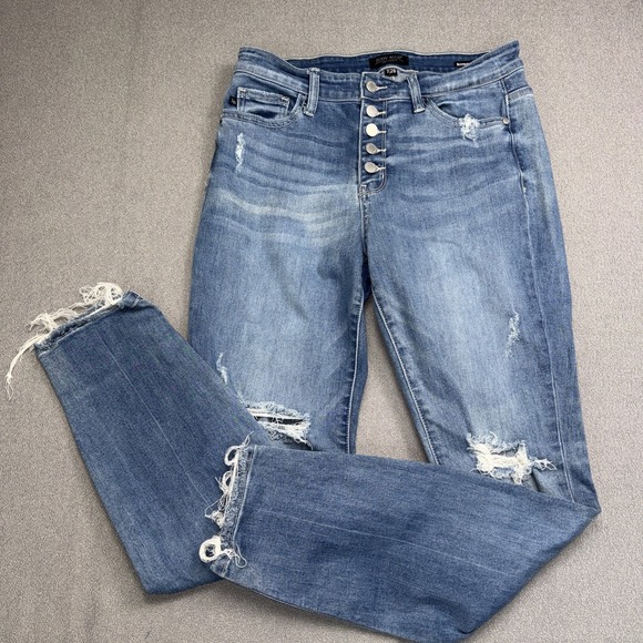 Judy Blue Denim - Judy Blue Jeans Womens 7/28 Boyfriend Fit Mid Rise Frayed Hem Button Fly Casual